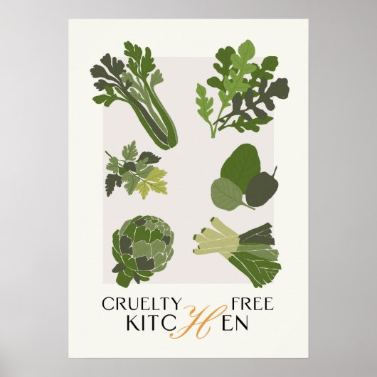 Vegan Kitchen Wall Art Cruelty Free Minimalist ポスター (正面)