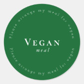 Vegan meal Request Sticker, Dark-Green, White ラウンドシール (正面)