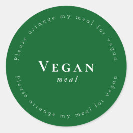 Vegan meal Request Sticker, Dark-Green, White ラウンドシール
