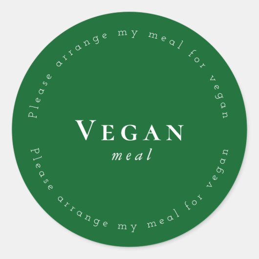 Vegan meal Request Sticker, Dark-Green, White ラウンドシール (正面)