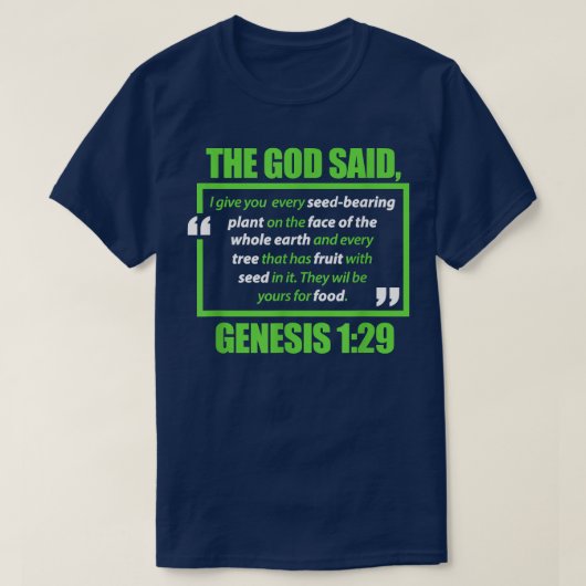Vegan The God Said Genesis Vegetarian Veganism Pla Tシャツ (デザイン正面)