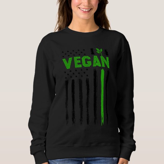 Vegan USA American Flag Vegetarian Farming Vegan 4 スウェットシャツ (正面)