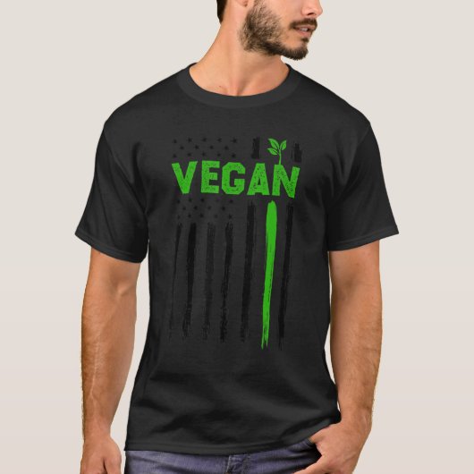 Vegan USA American Flag Vegetarian Farming Vegan 4 Tシャツ (正面)