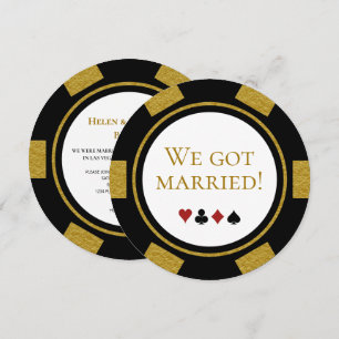 Vegasの結婚Elopementが金ゴールドトランプのポーカーチップを発表 招待状