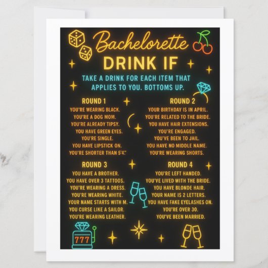 Vegas Bachelorette Party Drink Game-Take a Sip If (裏面)