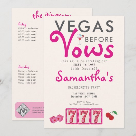 Vegas Before Vows Modern Casino Lucky Bachelorette 招待状 (正面/裏面)