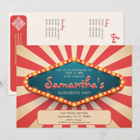 Vegas Before Vows Modern Lucky Casino Bachelorette 招待状 (正面/裏面)