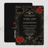 Vegas Gold Art Deco Casino QR Code Poker Wedding 招待状 (正面/裏面)