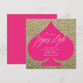 Vegas Gold Glitter Girly Bachelorette Party  招待状 (正面/裏面)