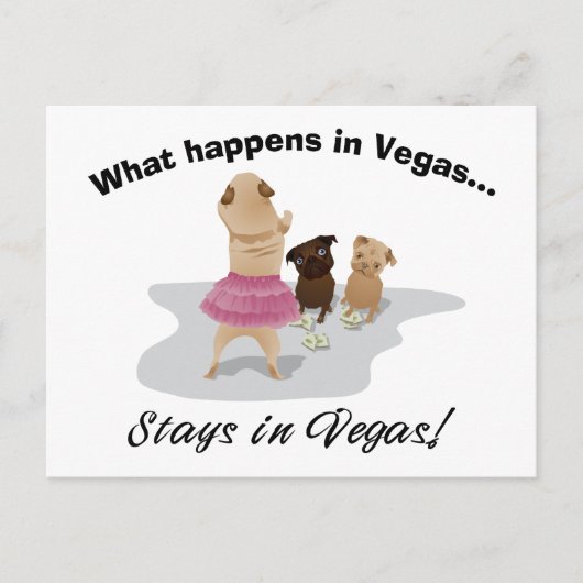 Vegas Pugで起こるバチュラーパーティTs、ギフト ポストカード (正面)