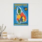 Vegetable Market Bag Art Print Rustic Farmers ポスター (キッチン)