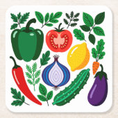 Vegetable pattern スクエアペーパーコースター (正面)