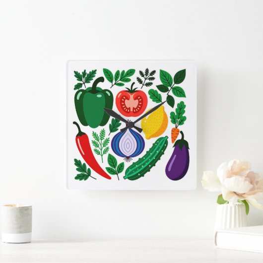 Vegetable pattern スクエア壁時計 (ホーム)