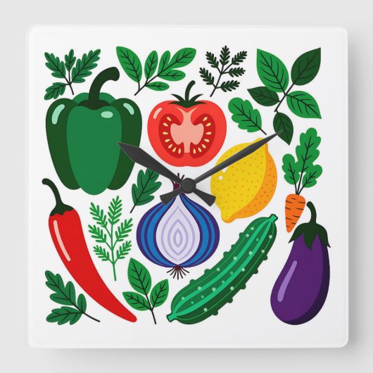 Vegetable pattern スクエア壁時計 (正面)