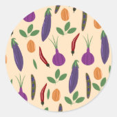 Vegetable Sticker Pack – Eggplant, Chili, Peas ラウンドシール (正面)