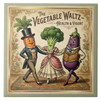 Vegetable Waltz Dancing Veggies Vintage Victorian タイル