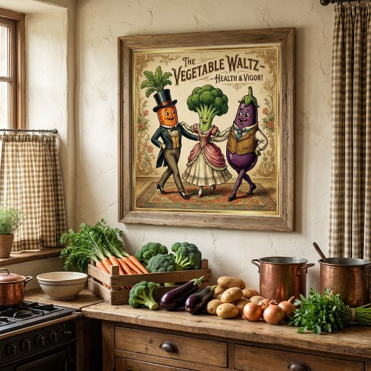 Vegetable Waltz Dancing Veggies Vintage Victorian ポスター