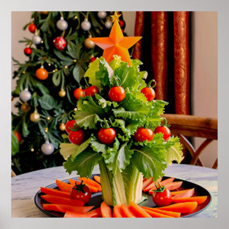 Vegetables Christmas Tree, Lettuce Leaves & Cherry ポスター