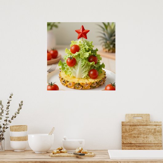 Vegetables Christmas Tree, Lettuce Leaves & Cherry ポスター (キッチン)