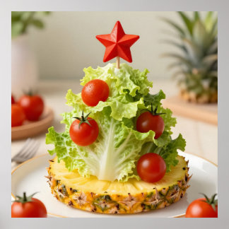 Vegetables Christmas Tree, Lettuce Leaves & Cherry ポスター