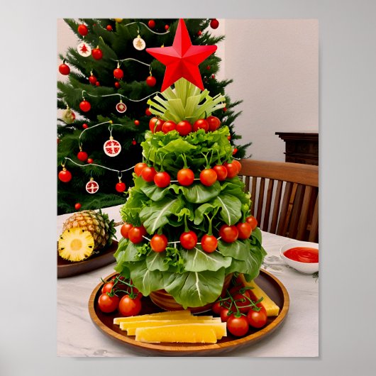 Vegetables Christmas Tree, Lettuce Leaves & Cherry ポスター (正面)