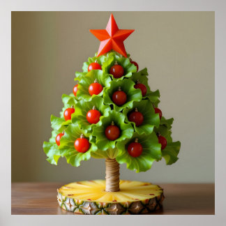 Vegetables Christmas Tree, Lettuce Leaves & Cherry ポスター