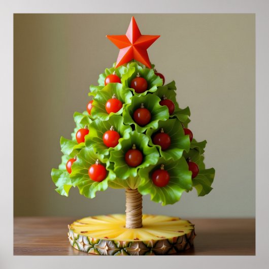 Vegetables Christmas Tree, Lettuce Leaves & Cherry ポスター (正面)