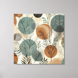 Vegetal Line Art自然 with Tones and抽象芸術Ci キャンバスプリント