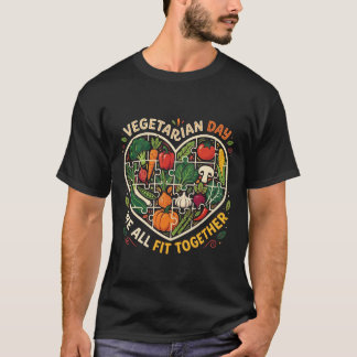 Vegetarian Day We All Fit Together Vegetable Puzzl Tシャツ