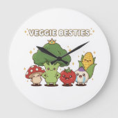 Veggie Besties | かわいい野菜のキャラクター ラージ壁時計 (正面)