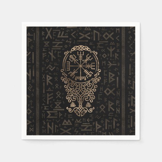 Vegviser -バイキングコンパスon Futharkパターン スタンダードカクテルナプキン (正面)