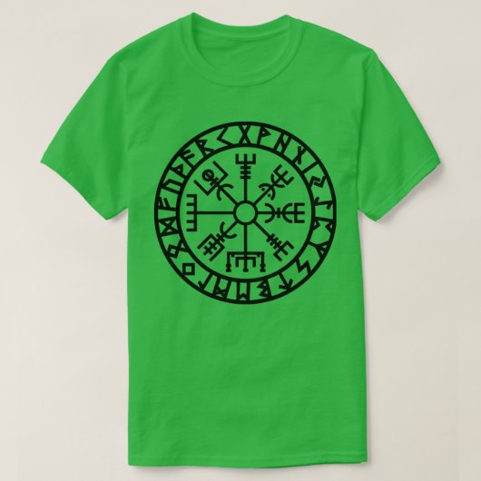Vegviser Futhark Runesナビゲーターバイキング必須 Tシャツ (デザイン正面)