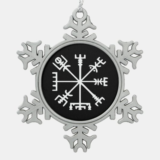 Vegvísir (バイキングのコンパス) スノーフレークピューターオーナメント (正面)