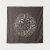 Vegvisir -バイキングのコンパス-ブラウンの革および金ゴールド タペストリー (正面(横))