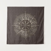 Vegvisir -バイキングのコンパス-ブラウンの革および金ゴールド タペストリー (正面)