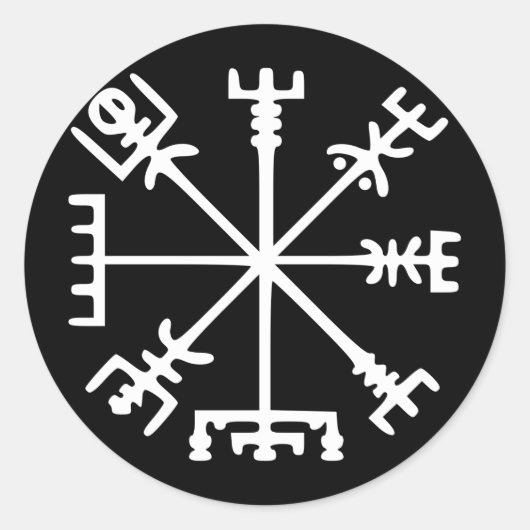 Vegvísir (バイキングのコンパス) ラウンドシール (正面)