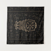 Vegvisir - Futharkパターンのバイキングのコンパス タペストリー (正面(横))