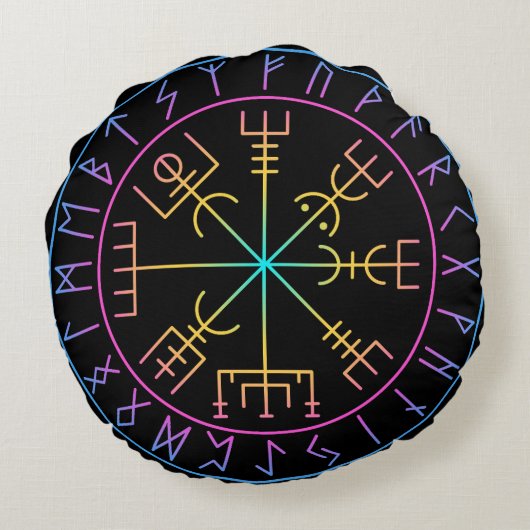 Vegvisir Viking Compass Symbol Design ラウンドクッション (裏面)