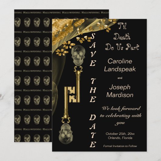 Veiled Gold Nuggets & Skeleton Keys Hallowedding I 招待状 (正面/裏面)