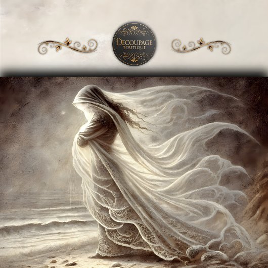 Veiled Woman by the Sea Decoupage 薄葉紙
