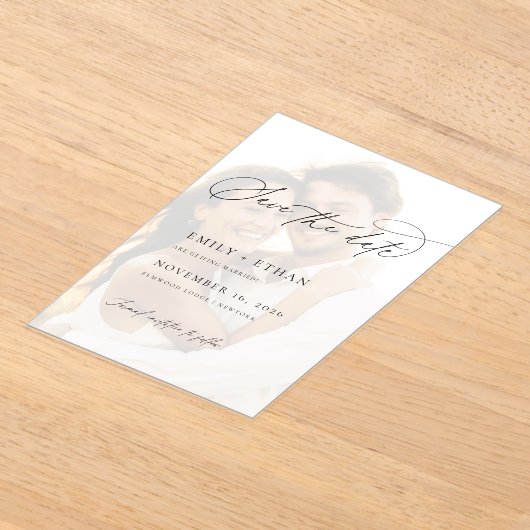 Vellumオエレガントーバーレイ写真結婚式の日付を保存 アクリル招待状 (レイダウン)