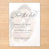 Vellumオエレガントーバーレイ写真結婚式の日付を保存 アクリル招待状 (正面)