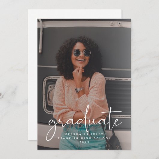 Vellumカジュアル写フェイク真の卒業スクリプト 案内状 (正面/裏面)