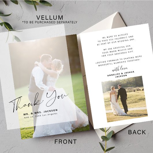 vellumカー結婚ド感謝していには2枚の写真を使用 サンキューカード