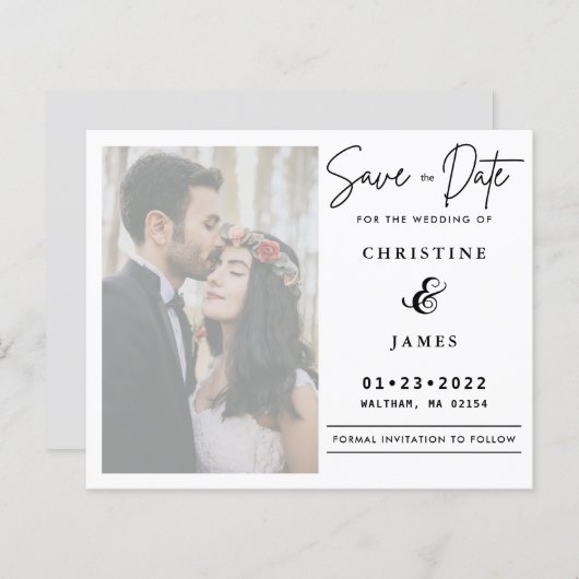 Vellumスクリプエレガントト写真結婚式の日付を保存 (正面/裏面)