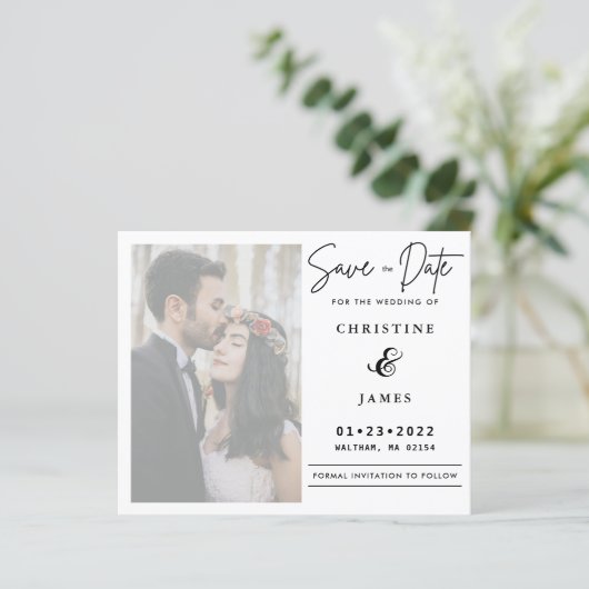 Vellumスクリプエレガントト写真結婚式の日付を保存 (スタンド正面)