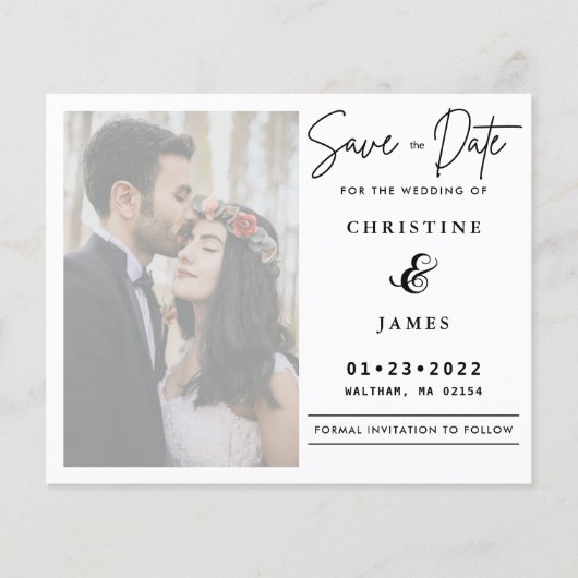 Vellumスクリプエレガントト写真結婚式の日付を保存 (正面)