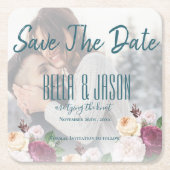 Vellumフェイクフローラ写真結婚の結び目 スクエアペーパーコースター (正面)