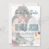 Vellumフェイクフローラ写真結婚式の日付を保存 マグネット招待状 (正面)