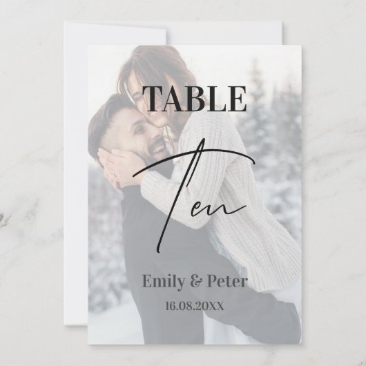 Vellumフェイク写真結婚の10テーブル番号 サンキューカード (裏面)